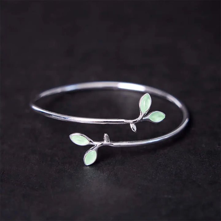 BWOOOH Leaf Pattern Cat Eye Support Cuff Bracelet Bangle - BWOOOH - Leaf Bangle - Bracelet Bangle