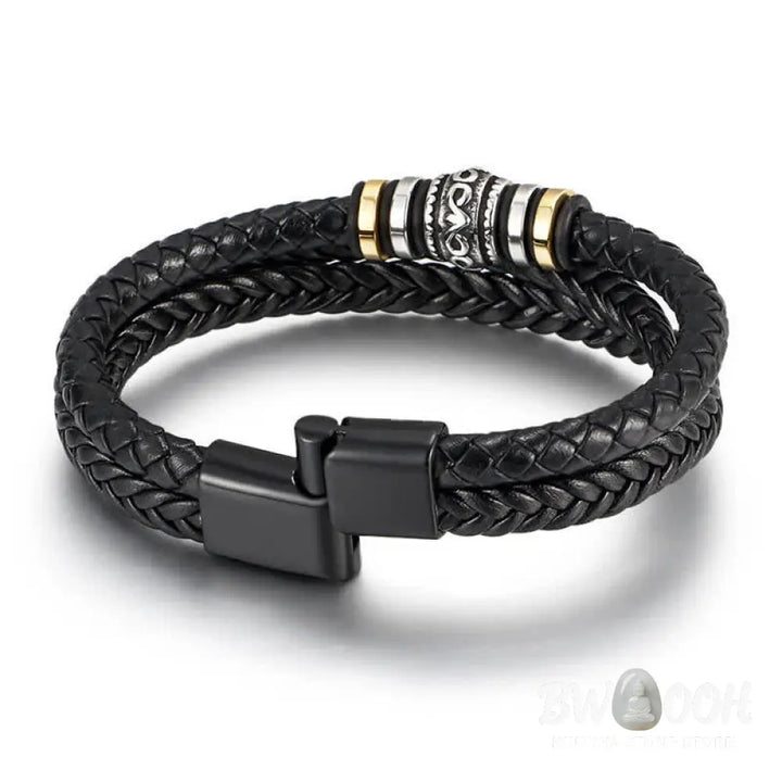 BWOOOH Leather Layered Titanium Steel Balance Braided Bracelet - Black - Bracelet