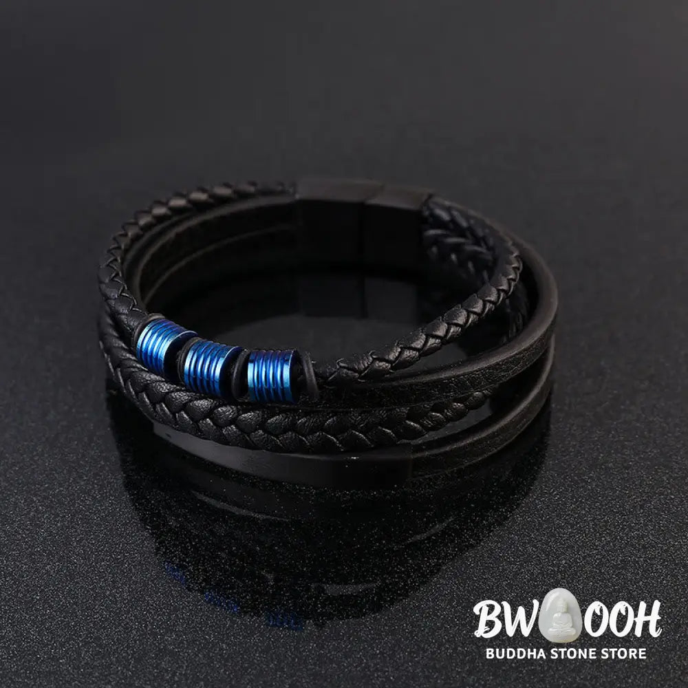 Buddha Stones Leather Multi-Layer Titanium Steel Balance Braided Magnetic Buckle Bracelet - Bracelet