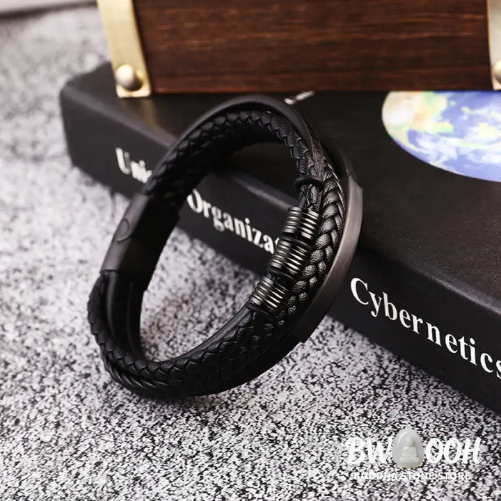 Buddha Stones Leather Multi-Layer Titanium Steel Balance Braided Magnetic Buckle Bracelet - Bracelet