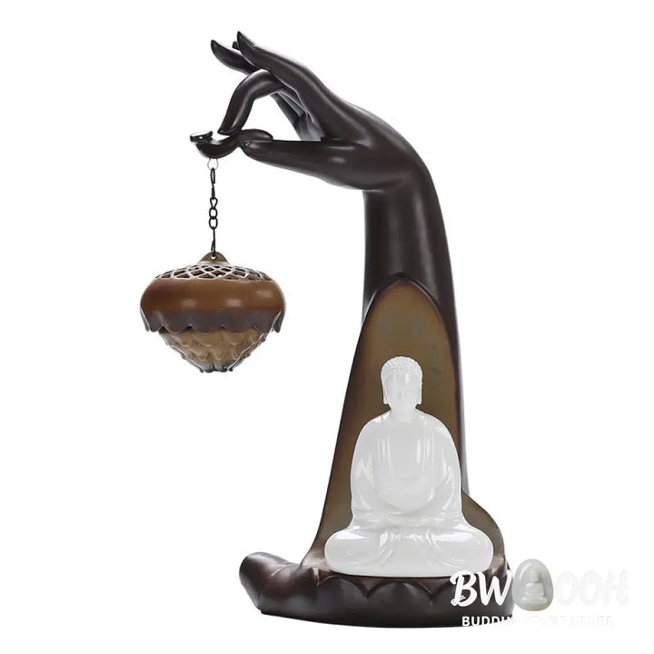 BWOOOH ceramic backflow incense burner - Led Buddha Hand Backflow Smoke Foun