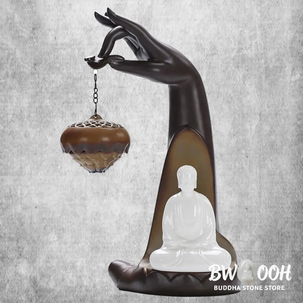 BWOOOH ceramic backflow incense burner - Led Buddha Hand Backflow Smoke Foun