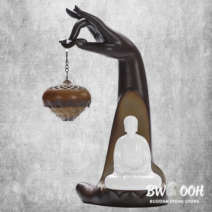 BWOOOH ceramic backflow incense burner - Led Buddha Hand Backflow Smoke Foun