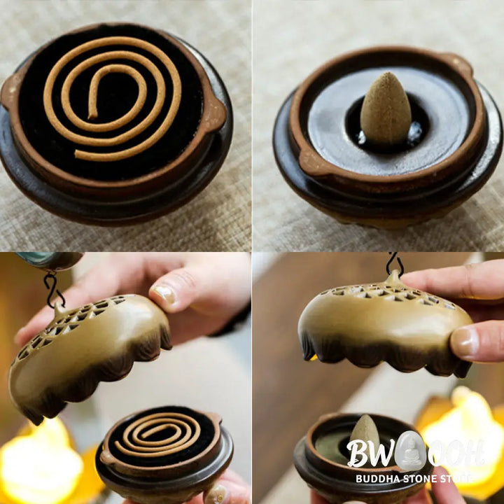 BWOOOH ceramic backflow incense burner - Led Buddha Hand Backflow Smoke Foun