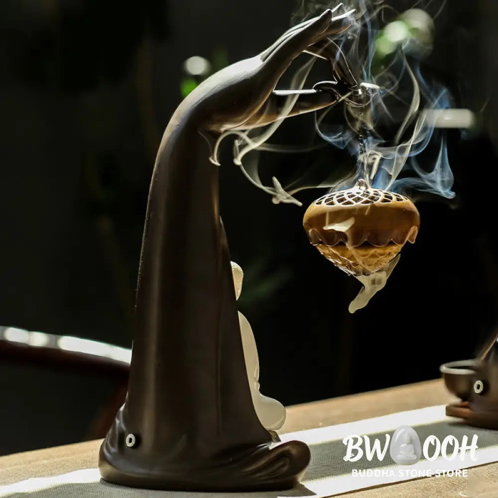 BWOOOH ceramic backflow incense burner - Led Buddha Hand Backflow Smoke Foun