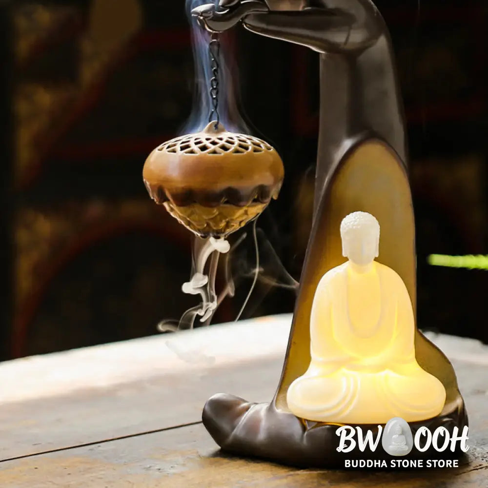 BWOOOH ceramic backflow incense burner - Led Buddha Hand Backflow Smoke Foun