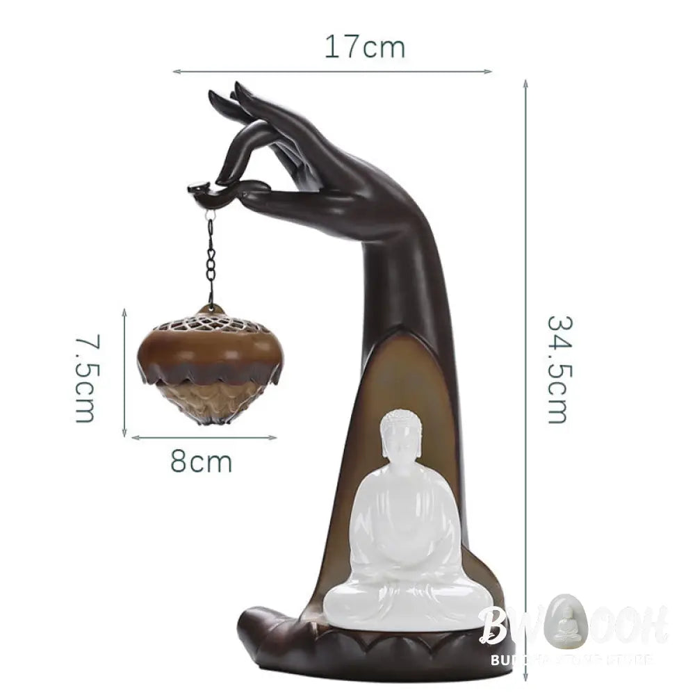 BWOOOH ceramic backflow incense burner - Led Buddha Hand Backflow Smoke Foun