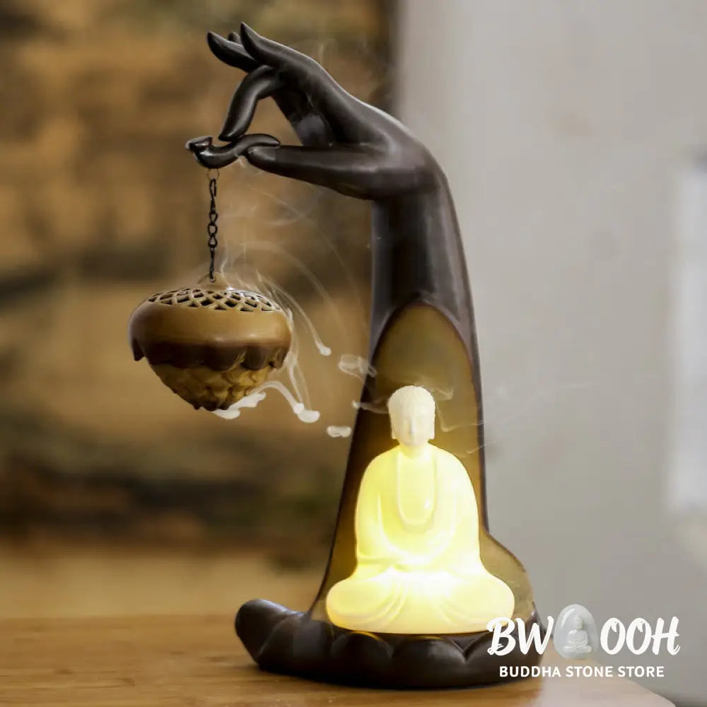 BWOOOH ceramic backflow incense burner - Led Buddha Hand Backflow Smoke Foun