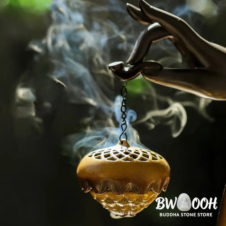 BWOOOH ceramic backflow incense burner - Led Buddha Hand Backflow Smoke Foun
