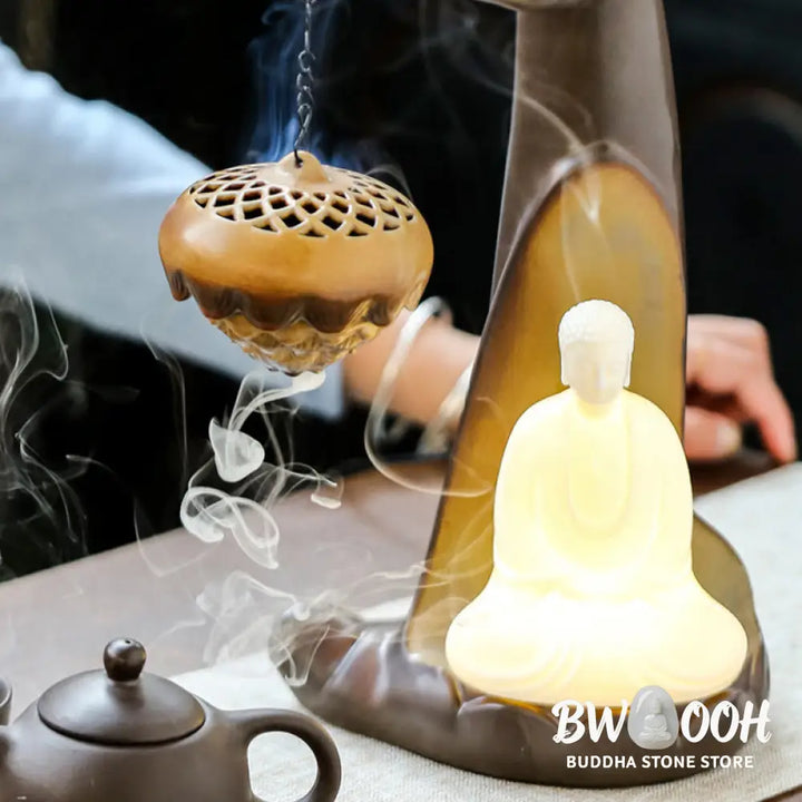BWOOOH ceramic backflow incense burner - Led Buddha Hand Backflow Smoke Foun