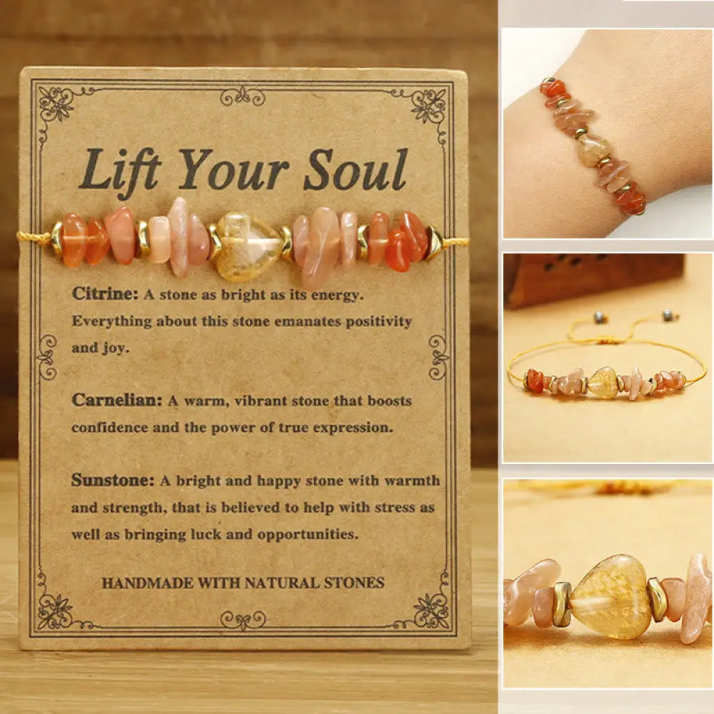 BWOOOH Lift Your Soul Citrine Carnelian Sun Stone Happiness Bracelet — Citrine crystal healing bracelet for spiritual heal...