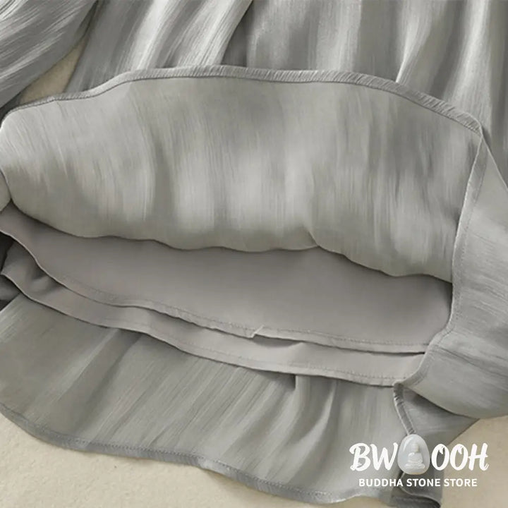 Buddha Stones Light Gray Pleated Design Elastic Waist Women’s Wide Leg Pants With Pockets - Women’s Wide Leg Pants