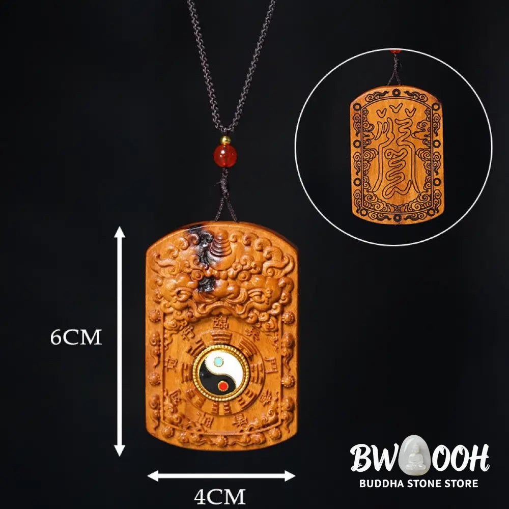 Buddha Stones Lightning Struck Jujube Wood Dragon Yin Yang Bagua Protection Necklace Pendant - BWOOOH - Lightning