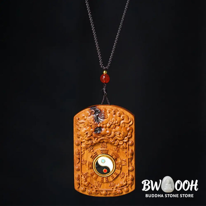Buddha Stones Lightning Struck Jujube Wood Dragon Yin Yang Bagua Protection Necklace Pendant - BWOOOH - Lightning