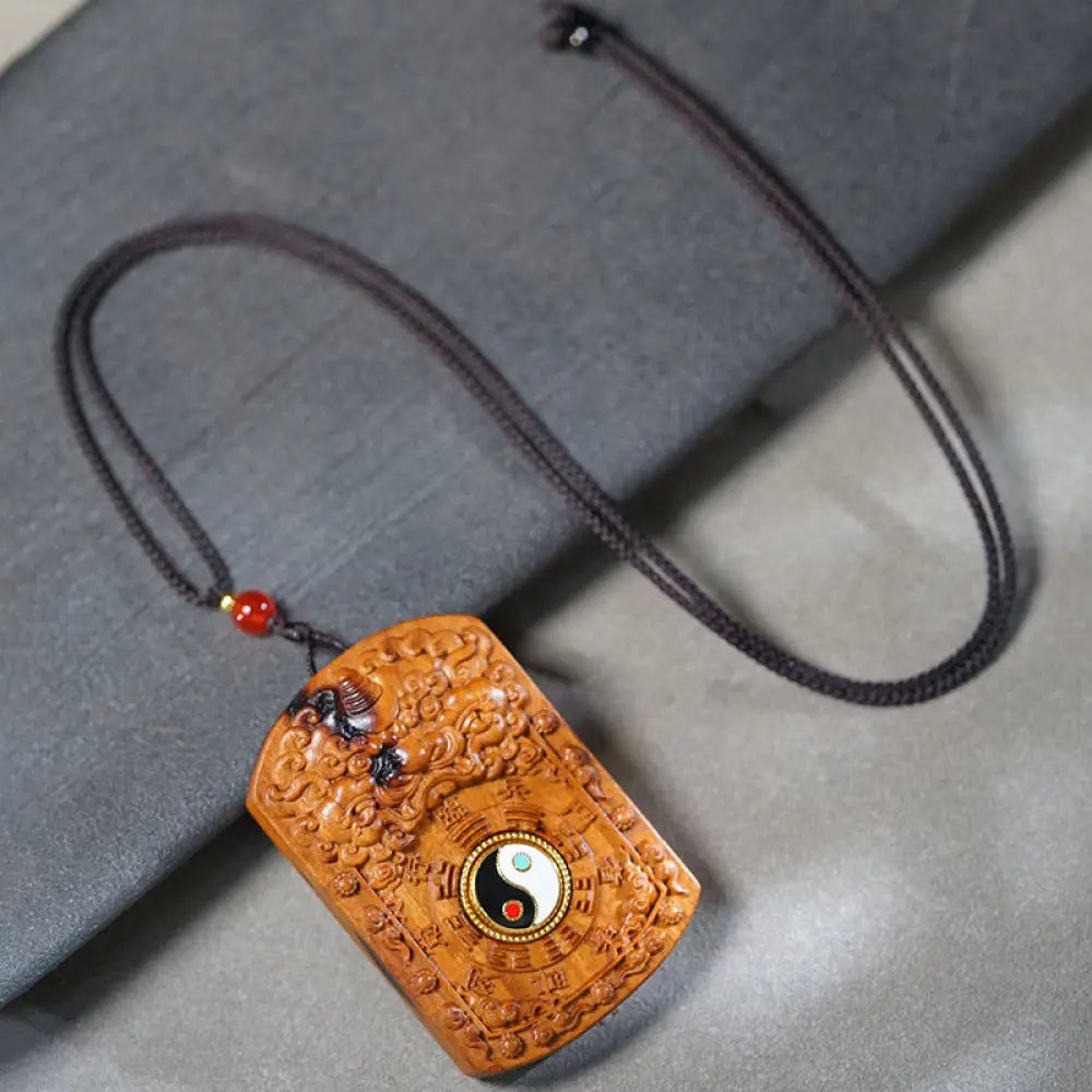 Buddha Stones Lightning Struck Jujube Wood Dragon Yin Yang Bagua Protection Necklace Pendant - BWOOOH - Lightning