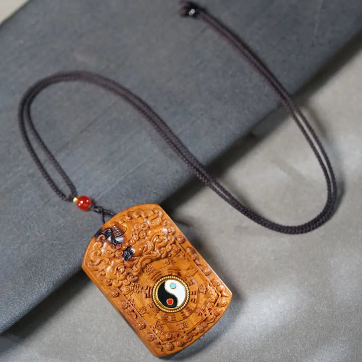Buddha Stones Lightning Struck Jujube Wood Dragon Yin Yang Bagua Protection Necklace Pendant - BWOOOH - Lightning