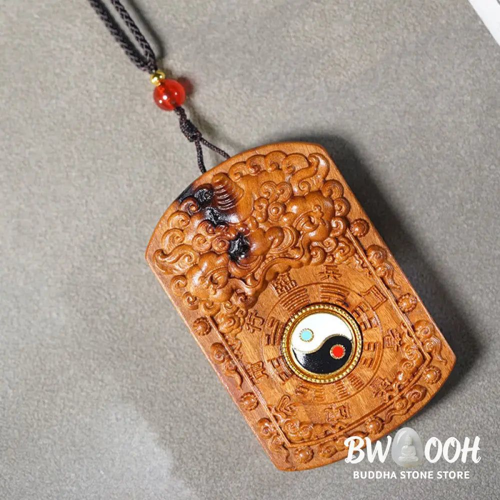 Buddha Stones Lightning Struck Jujube Wood Dragon Yin Yang Bagua Protection Necklace Pendant - BWOOOH - Lightning
