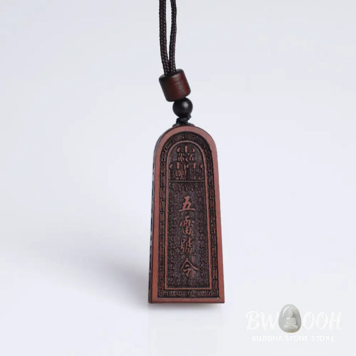 Buddha Stones Lightning Struck Jujube Wood Taoist Five Thunder Order Luck Protection Necklace Pendant - BWOOOH
