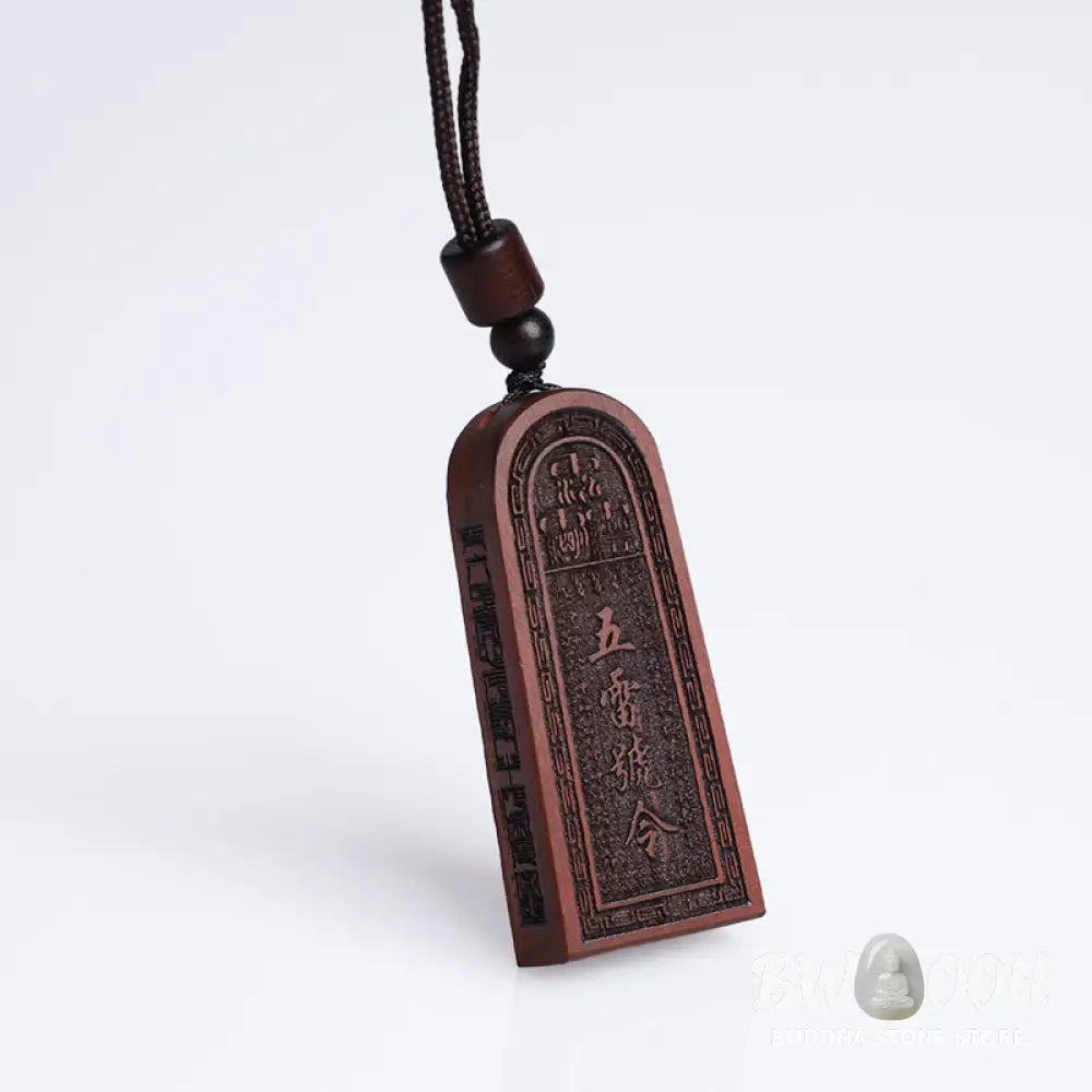 Buddha Stones Lightning Struck Jujube Wood Taoist Five Thunder Order Luck Protection Necklace Pendant - BWOOOH