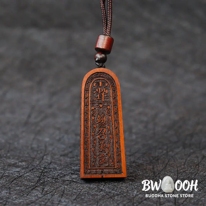 Buddha Stones Lightning Struck Jujube Wood Taoist Five Thunder Order Luck Protection Necklace Pendant - BWOOOH