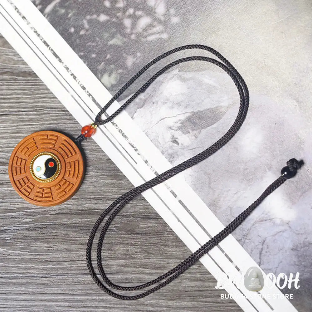 Buddha Stones Lightning Struck Jujube Wood Yin Yang Bagua Luck Necklace Pendant - BWOOOH - Lightning Struck Jujube Wood