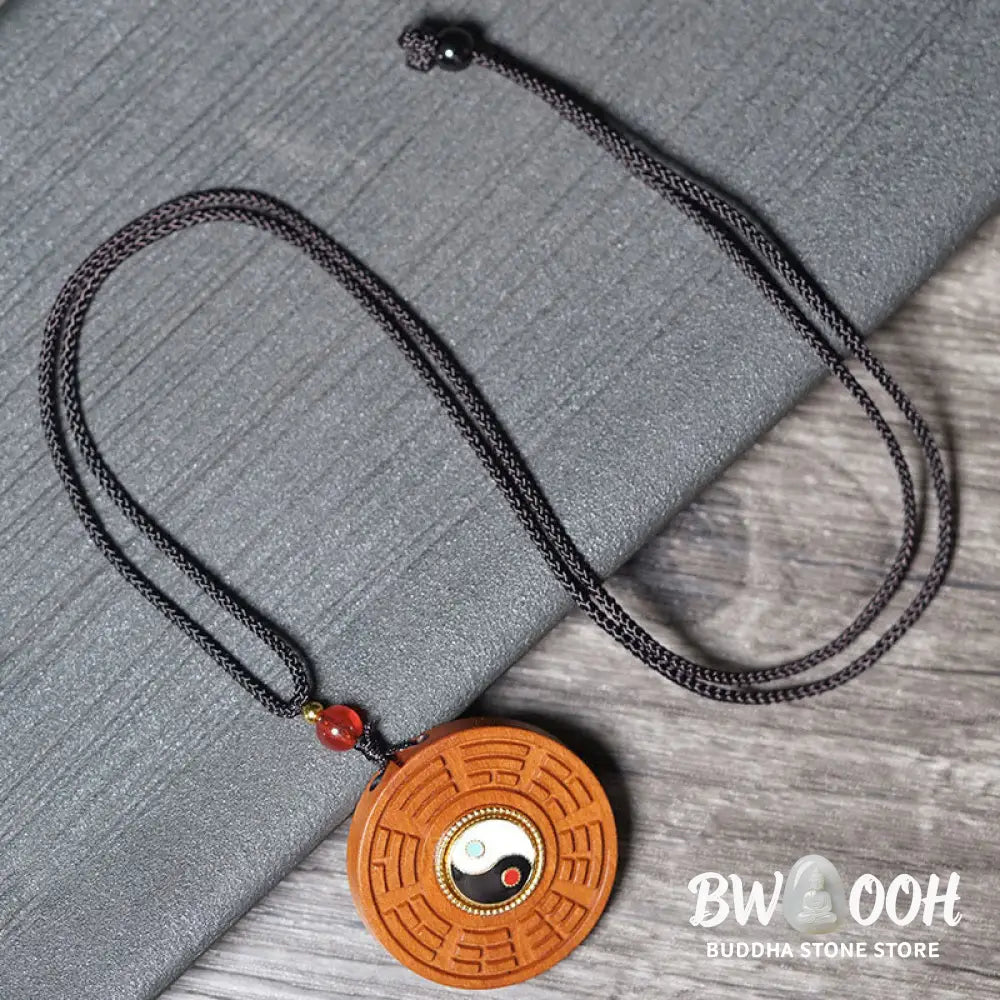 Buddha Stones Lightning Struck Jujube Wood Yin Yang Bagua Luck Necklace Pendant - BWOOOH - Lightning Struck Jujube Wood