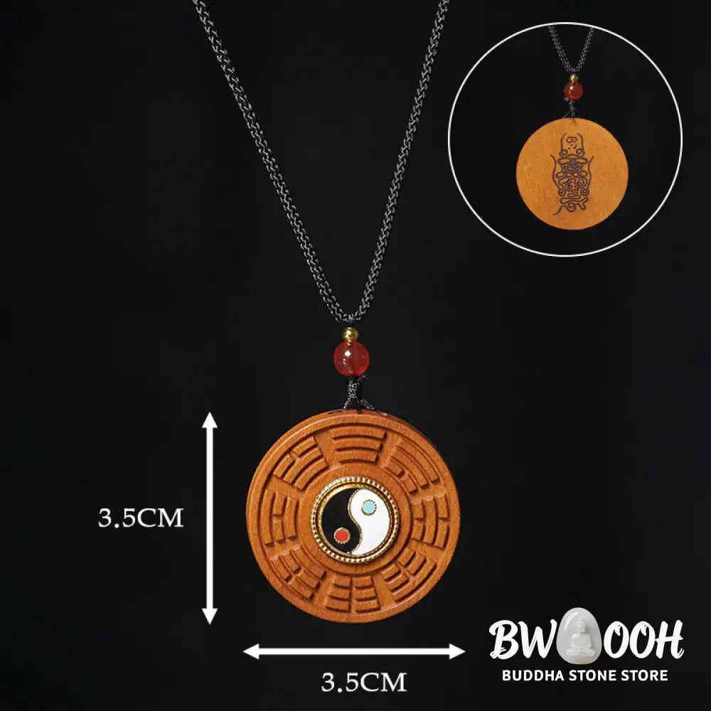 Buddha Stones Lightning Struck Jujube Wood Yin Yang Bagua Luck Necklace Pendant - BWOOOH - Lightning Struck Jujube Wood