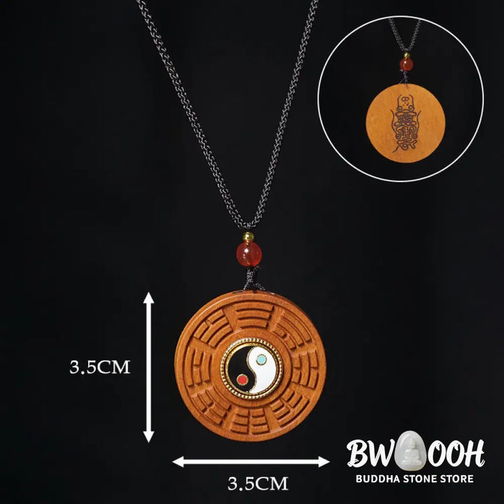 Buddha Stones Lightning Struck Jujube Wood Yin Yang Bagua Luck Necklace Pendant - BWOOOH - Lightning Struck Jujube Wood