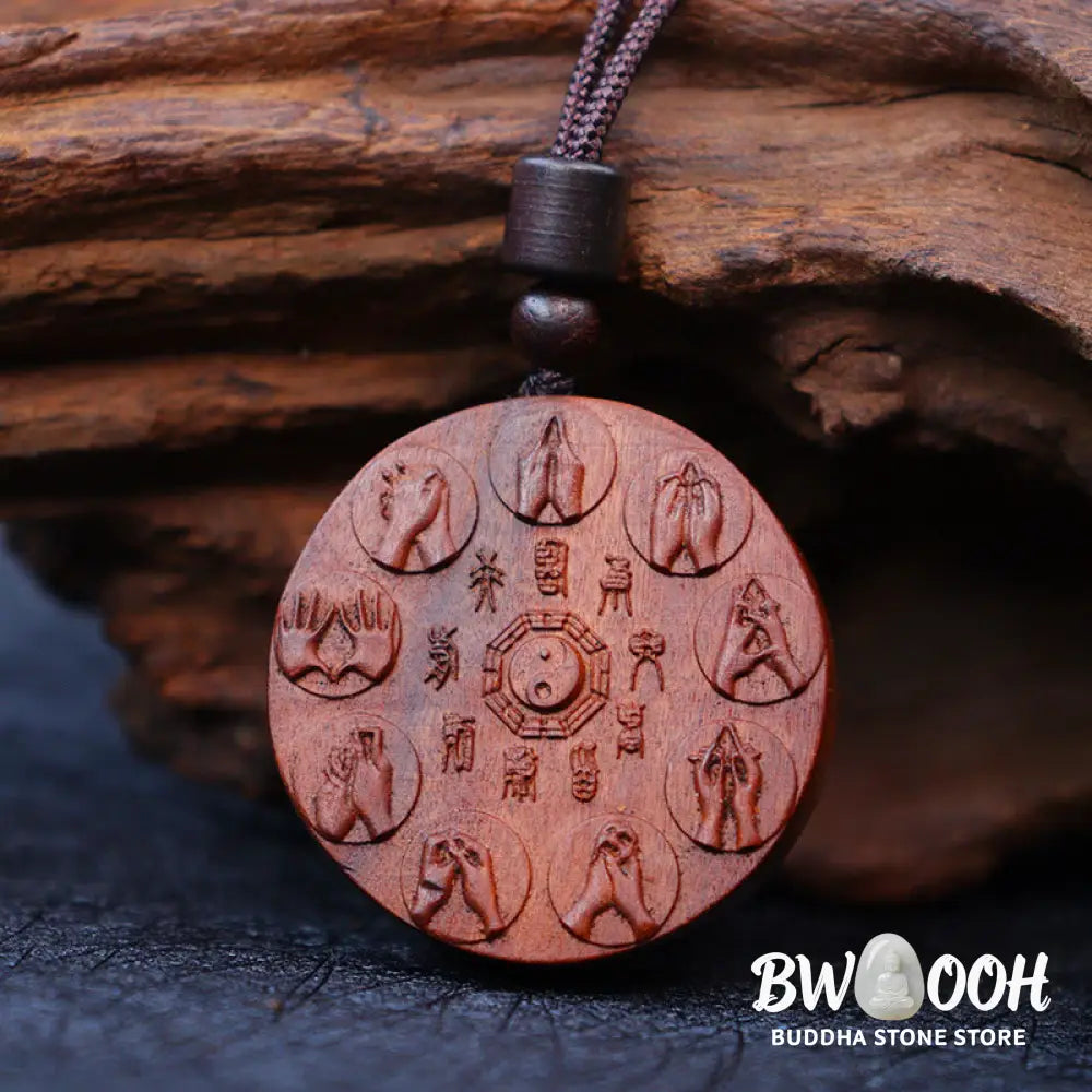Buddha Stones Lightning Struck Jujube Wood Yin Yang Bagua Mountain Ghosts Spend Money Protection Necklace Pendant