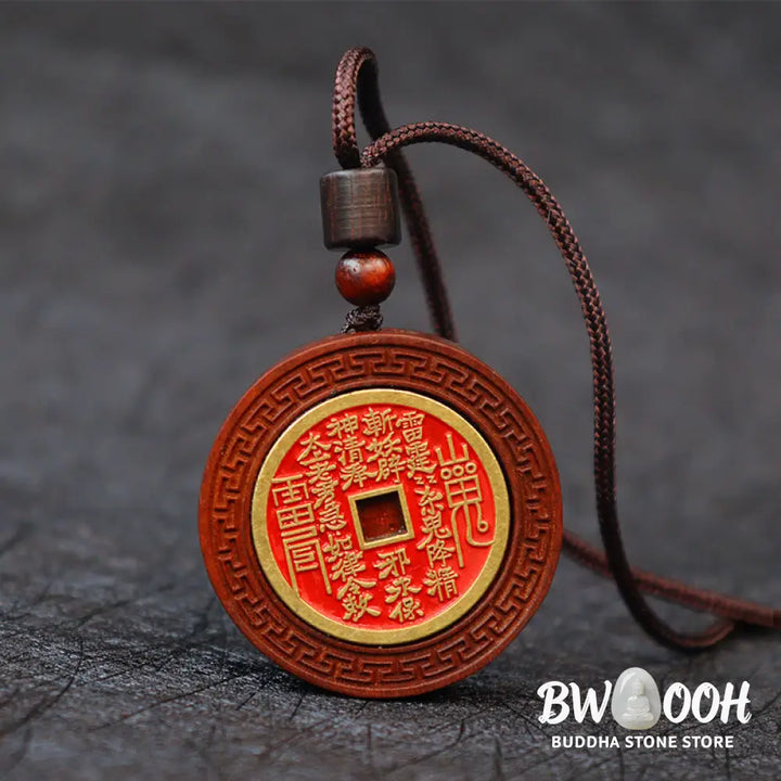 Buddha Stones Lightning Struck Jujube Wood Yin Yang Bagua Mountain Ghosts Spend Money Protection Necklace Pendant