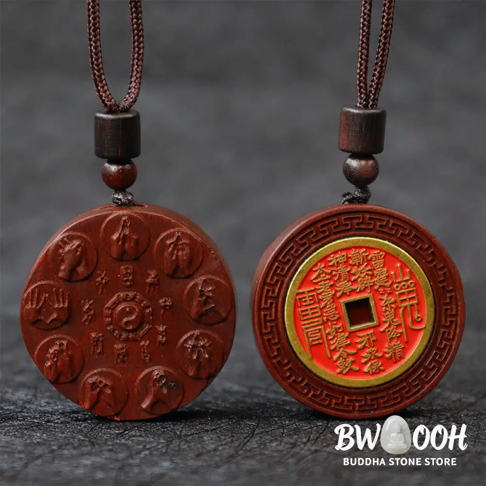Buddha Stones Lightning Struck Jujube Wood Yin Yang Bagua Mountain Ghosts Spend Money Protection Necklace Pendant