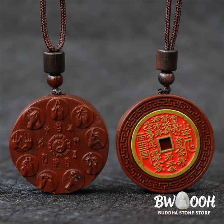 Buddha Stones Lightning Struck Jujube Wood Yin Yang Bagua Mountain Ghosts Spend Money Protection Necklace Pendant