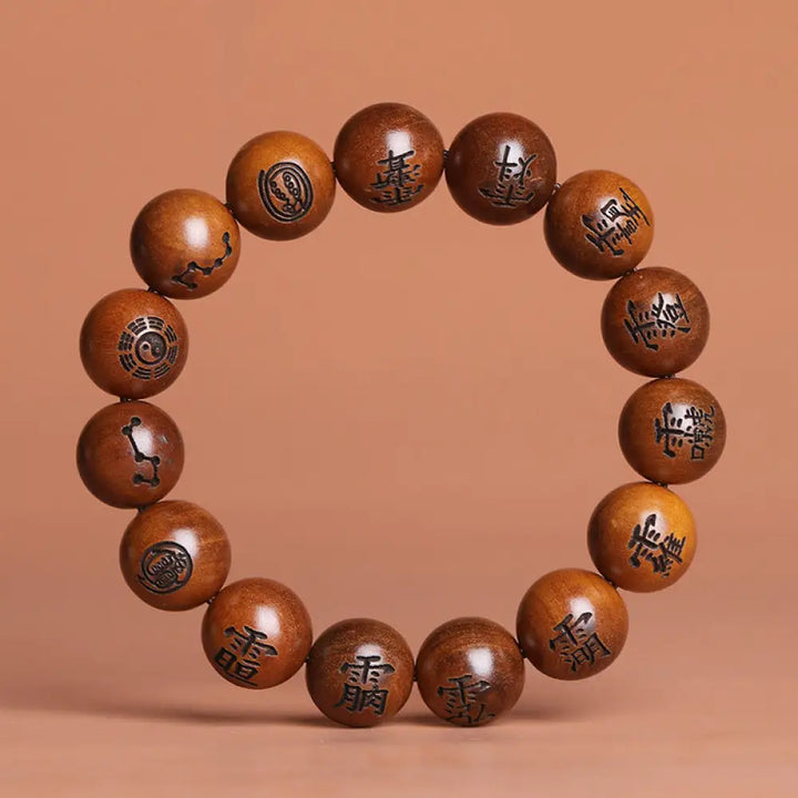 Buddha Stones Lightning Struck Jujube Wood Yin Yang Bagua Taoist Taboo Characters Engraved Protection Bracelet - BWOOOH