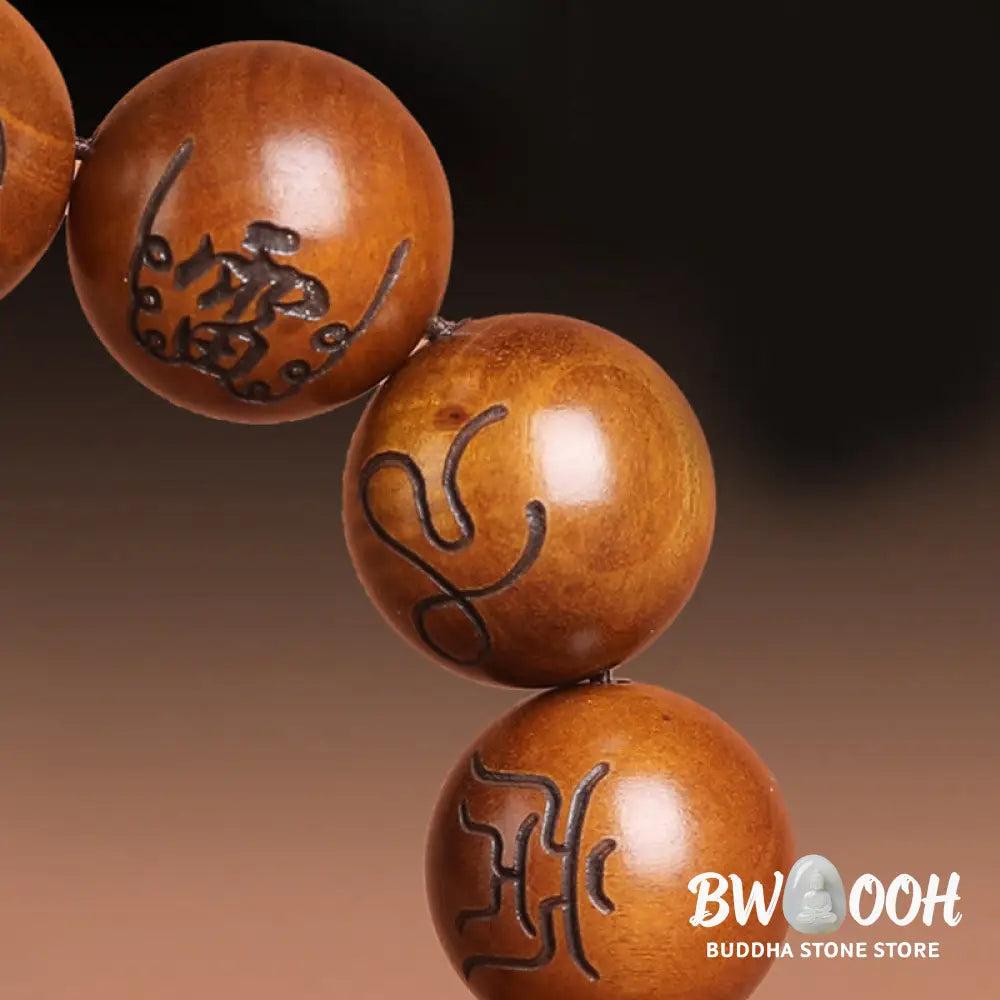 Buddha Stones Lightning Struck Jujube Wood Yin Yang Bagua Taoist Taboo Scripture Symbol Engraved Luck Bracelet - BWOOOH