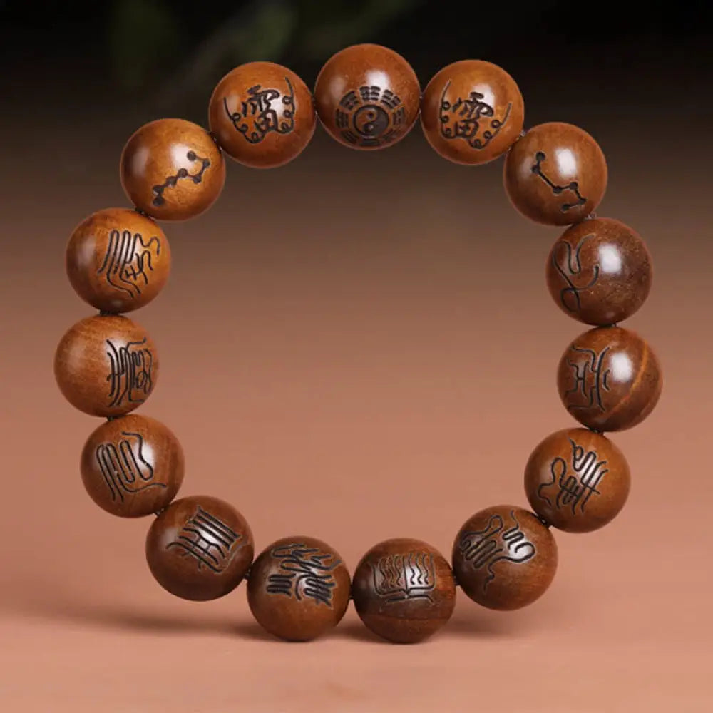 BWOOOH Lightning Struck Jujube Wood Yin Yang Bagua Taoist Taboo Scripture Symbol Engraved Luck Bracelet - BWOOOH