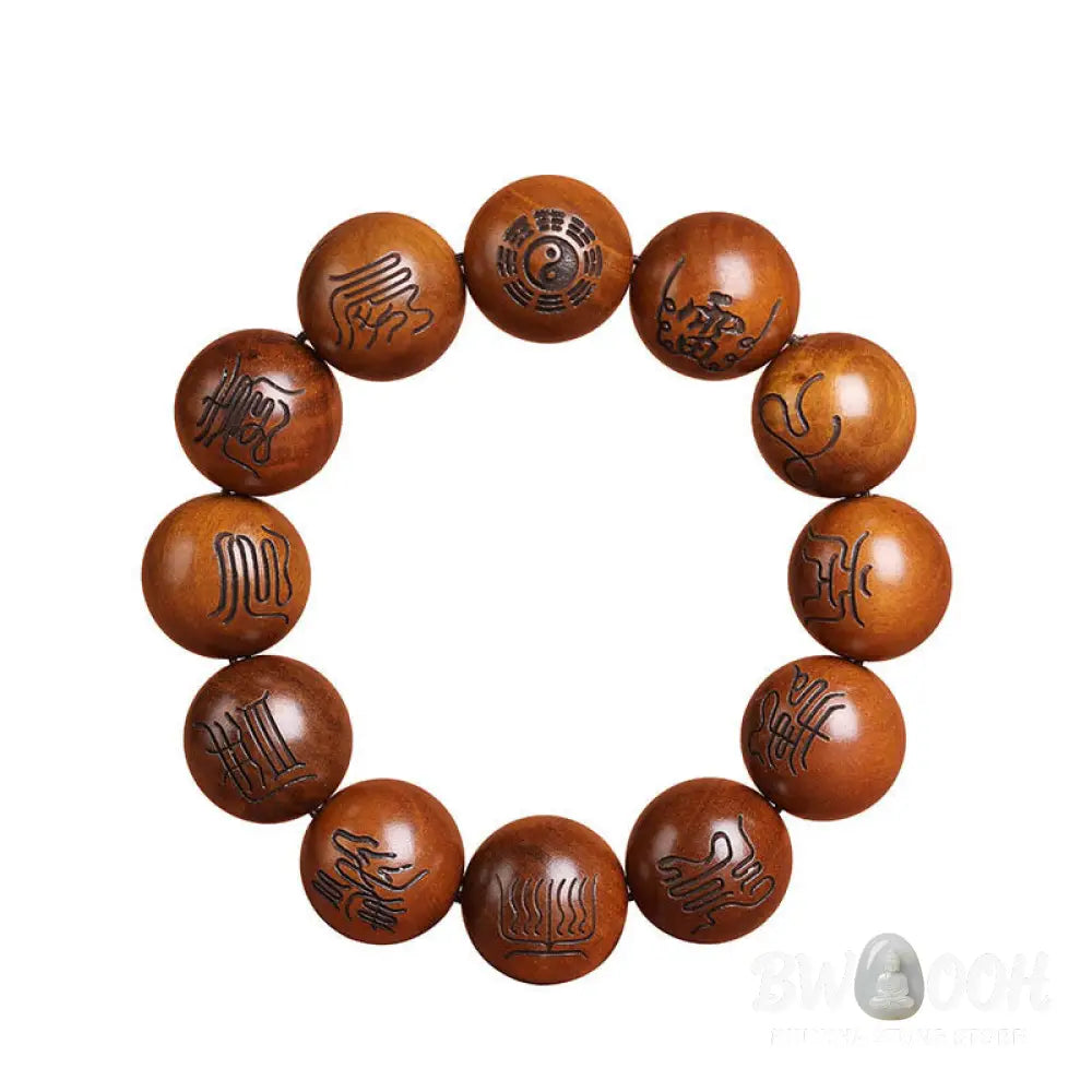 Buddha Stones Lightning Struck Jujube Wood Yin Yang Bagua Taoist Taboo Scripture Symbol Engraved Luck Bracelet - BWOOOH