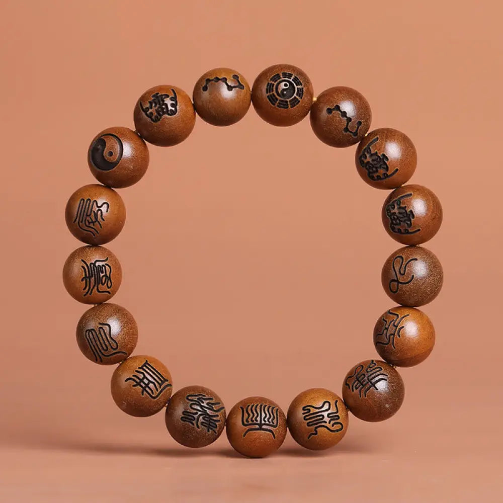 Buddha Stones Lightning Struck Jujube Wood Yin Yang Bagua Taoist Taboo Scripture Symbol Engraved Luck Bracelet - BWOOOH