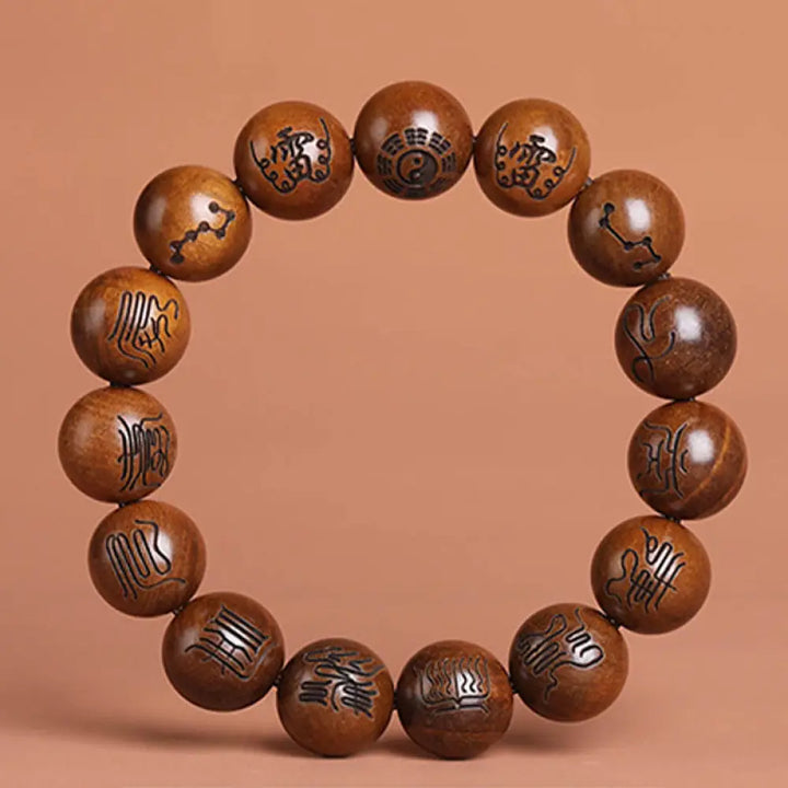 Buddha Stones Lightning Struck Jujube Wood Yin Yang Bagua Taoist Taboo Scripture Symbol Engraved Luck Bracelet - BWOOOH