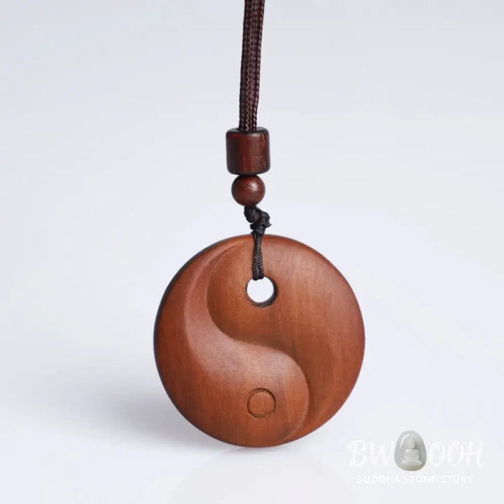 Buddha Stones Lightning Struck Jujube Wood Yin Yang Luck Protection Necklace Pendant - BWOOOH - Lightning Struck Jujube