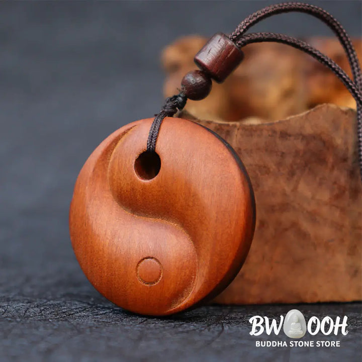 Buddha Stones Lightning Struck Jujube Wood Yin Yang Luck Protection Necklace Pendant - BWOOOH - Lightning Struck Jujube