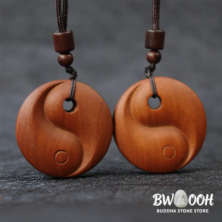Buddha Stones Lightning Struck Jujube Wood Yin Yang Luck Protection Necklace Pendant - BWOOOH - Lightning Struck Jujube