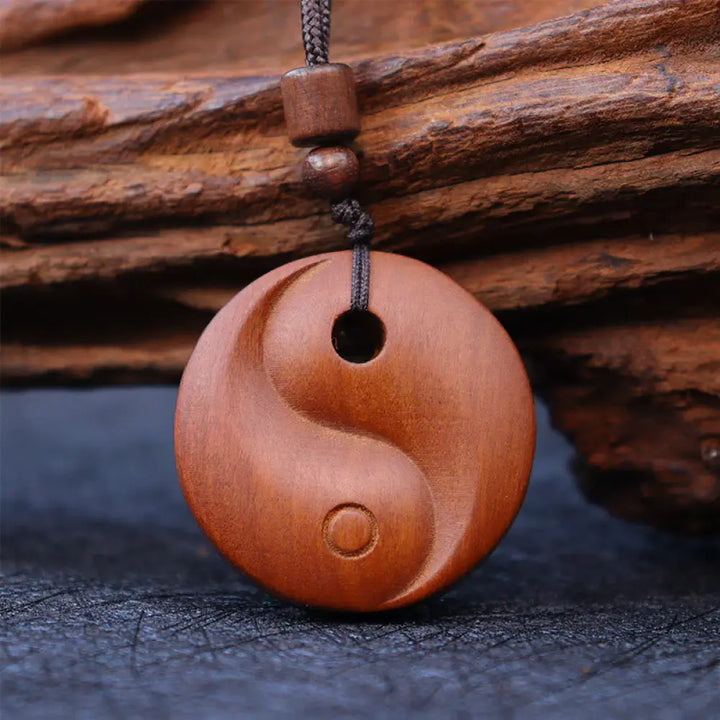 Buddha Stones Lightning Struck Jujube Wood Yin Yang Luck Protection Necklace Pendant - BWOOOH - Lightning Struck Jujube