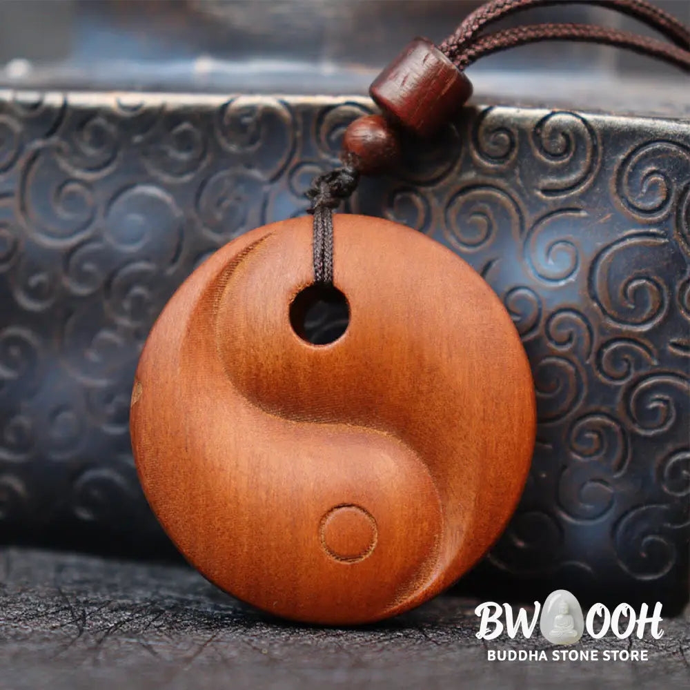 Buddha Stones Lightning Struck Jujube Wood Yin Yang Luck Protection Necklace Pendant - BWOOOH - Lightning Struck Jujube