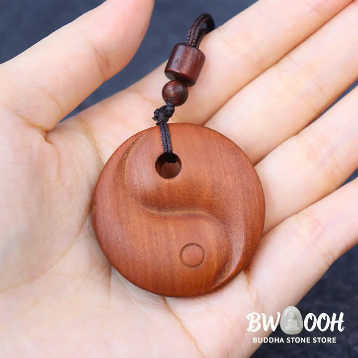 Buddha Stones Lightning Struck Jujube Wood Yin Yang Luck Protection Necklace Pendant - BWOOOH - Lightning Struck Jujube