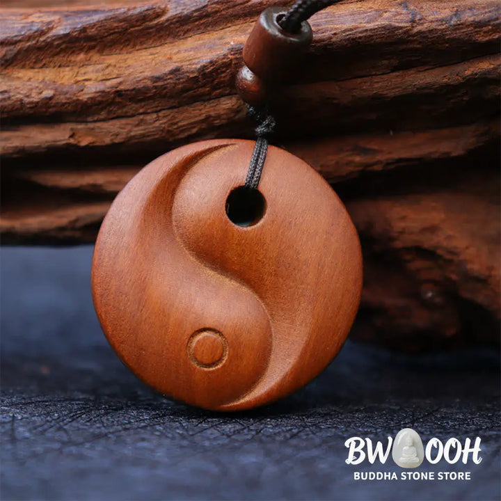 Buddha Stones Lightning Struck Jujube Wood Yin Yang Luck Protection Necklace Pendant - BWOOOH - Lightning Struck Jujube
