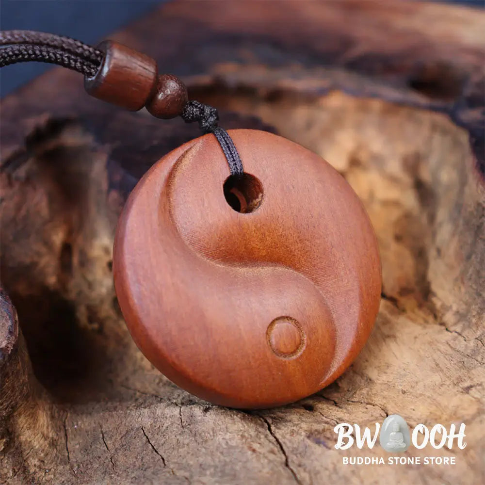 Buddha Stones Lightning Struck Jujube Wood Yin Yang Luck Protection Necklace Pendant - BWOOOH - Lightning Struck Jujube