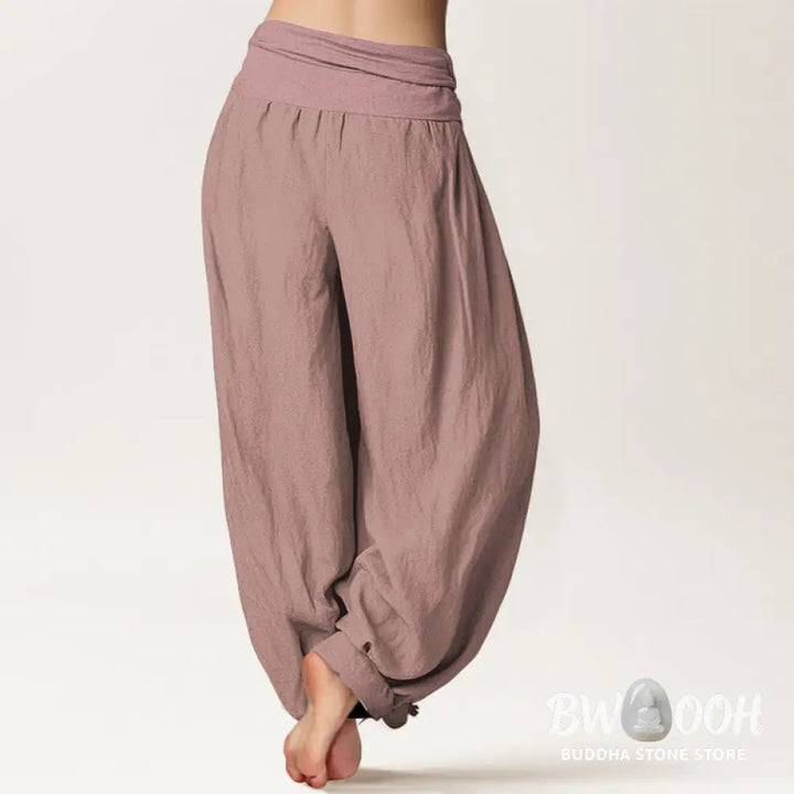 Buddha Stones LightPink Pure Cotton Women’s Elastic Waist Harem Pants - Women’s Harem Pants