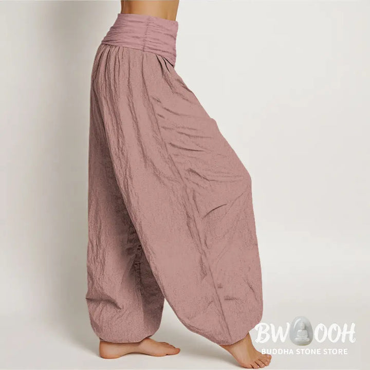 Buddha Stones LightPink Pure Cotton Women’s Elastic Waist Harem Pants - Women’s Harem Pants