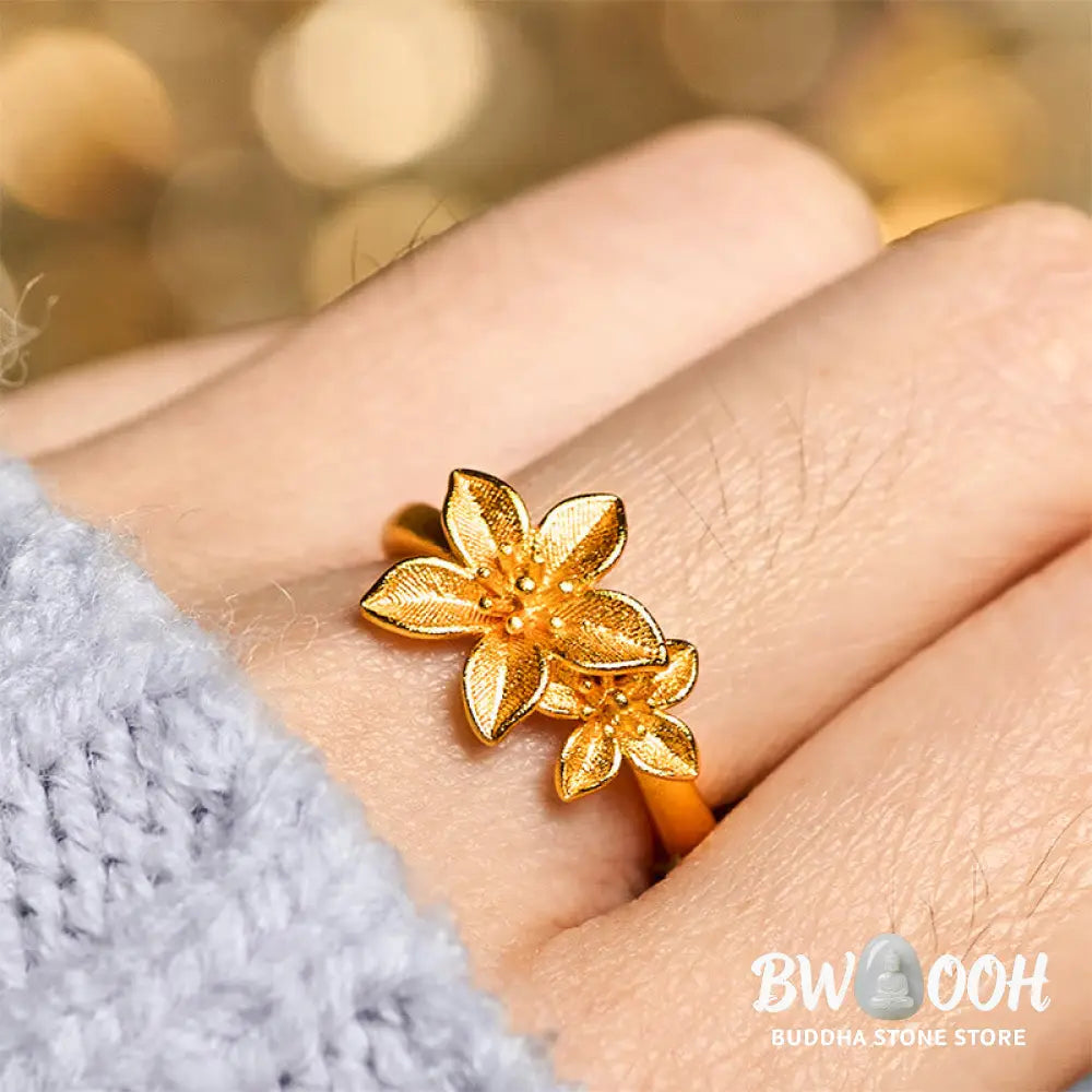 Buddha Stones Lilac Flower Adjustable 24k Gold Plated Copper Brass Ring - Adjustable - Ring