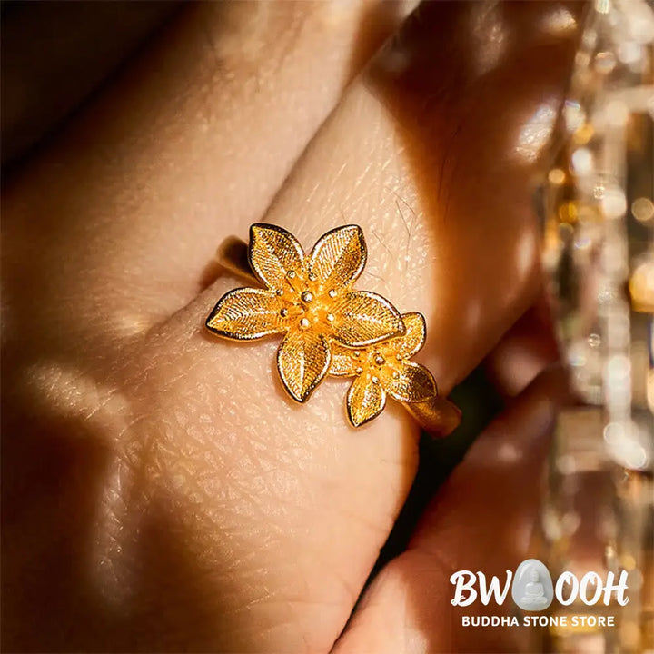 Buddha Stones Lilac Flower Adjustable 24k Gold Plated Copper Brass Ring - Adjustable - Ring